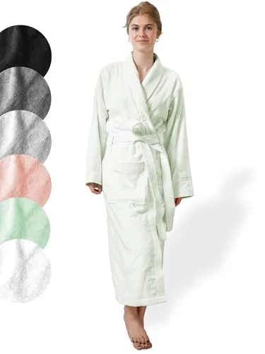SIEGENTHAL® Damen Bademantel Frottee Velours 100% Baumwolle mit Schalkragen Flauschig - Mint S - M