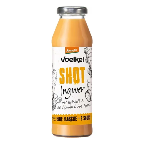 Shot - Ingwer 280ml | VOELKEL - Säfte, erfrischender Ingwershot mit natürlichem Geschmack, perfekt für einen energischen Start in den Tag.