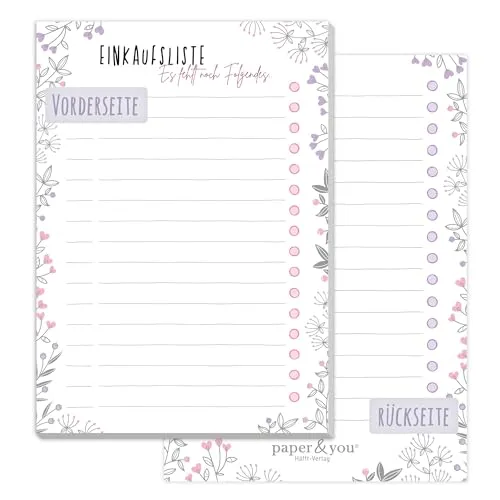 Häfft paper&you® A6 Einkaufsliste Block Blumen mit 50 Blatt zum Abreißen - Einkaufszettel Notizblock für mehr Freude beim Einkaufen - nachhaltig & klimafreundlich