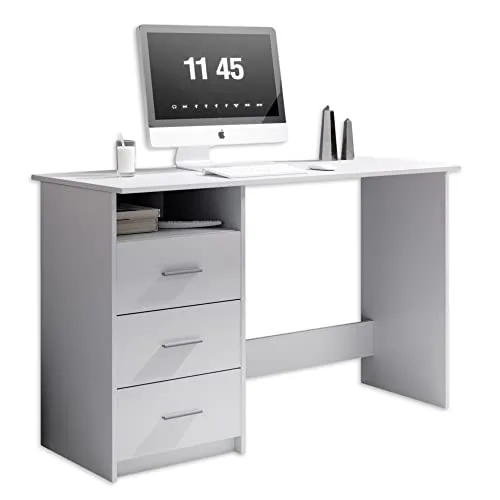 ADRIA Schreibtisch mit Schubladen in Weiß - Stilvoller Computertisch für Kinder - Kinderschreibtisch mit großer Arbeitsfläche von 120 x 50 cm und 3 Schubkästen für optimalen Stauraum, ideal für das kreative Lernen und Spielen.