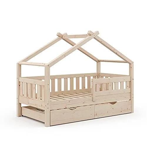 VitaliSpa Design Kinderbett 160x80 - Vielseitiges Hausbett aus Massivholz - Betten - Hochwertiges Kinderbett aus 100 % Massivholz, ideal für kreative Kinderzimmergestaltungen und langlebigen Komfort.