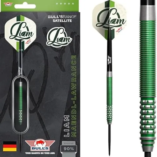 Bull's Liam Maendl-Lawrance 90% Tungsten Steeldart - 23g | Präzises gerades Barrel mit Ring Grip und Vegan-Logo