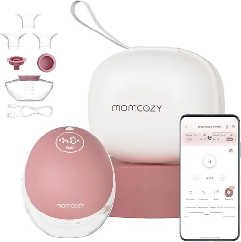 Momcozy Freihändige Milchpumpe Mobile Flow | M9 Upgrade, Elektrisch & App-Steuerung, Personalisierte Multi-Modi & 15 Stufen, Tragbare Pumpe, 24 mm (Rot, 1 Stück)