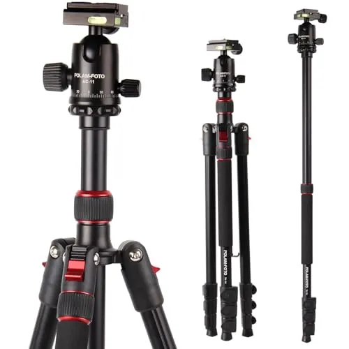 POLAM-FOTO 168cm Kamera Stativ Aluminiumlegierungen Stativ mit Einbeinstativ und 360° Kugelkopf， Reisestativ Fotostativ mit Kugelkopf Schnellwechselplatte und Stativtasche