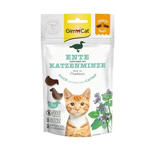 GimCat Crunchy Snacks Ente mit Katzenminze - Knuspriges und proteinreiches Katzenleckerli - 1 Beutel (1 x 50 g)