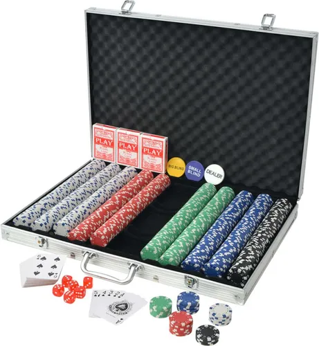 vidaXL Poker Set mit 1.000 Chips im Aluminiumkoffer - Poker Set für unvergessliche Spielabende mit Freunden, inklusive 1.000 Chips und Zubehör, alles sicher verstaut im eleganten Aluminiumkoffer.