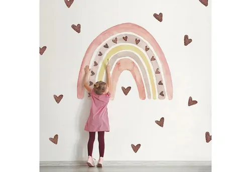 Montegoni Wandtattoo Kinder Wandsticker,Selbstklebende (Wandaufkleber mit Herz-Regenbogenmuster), Deko Kindergarten Home Dekoration,wandtattoo für Mädchenzimmer SF39061