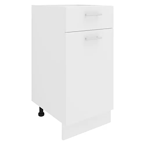 VCM Unterschrank Esilo - 1 Tür & 1 Schublade in Weiß - Moderner Küchenschrank mit pflegeleichter Oberfläche und verstellbaren Füßen, ideal für individuellen Stauraum in Ihrer Küche.