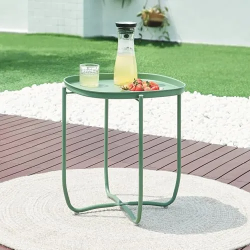 [en.casa] Outdoor Beistelltisch Sandefjord mit abnehmbarem Tablett - Beistelltisch für innen und außen, mit abnehmbarem Tablett für flexibles Servieren und pflegeleichter Oberfläche. Ideal für Garten, Balkon oder Wohnzimmer.