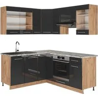 Vicco Eckküche Fame-Line 190 cm - Küchenzeilen in modernem Hochglanz-Design, mit hochwertiger Eiche Anthrazit Optik und komfortablen Schränken für optimale Nutzung und Pflege.