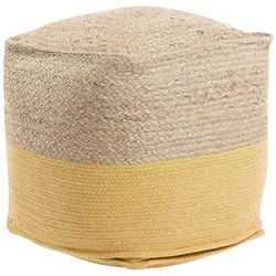 Boho Pouf Baumwolle Jute quadratisch beige/gelb Kirama - Stilvoller quadratischer Hocker aus Jute und Baumwolle in modernem Gelb, ideal als Sitz- oder Fußstütze. Formbeständig dank Polystyrolfüllung und pflegeleichtes Material.