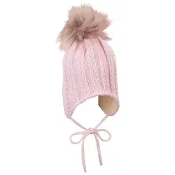 Sterntaler Unisex Baby Strickmütze, Rosa, 43 EU - Hübsche Strickmütze für Baby-Mädchen, mit weichen Ohrenklappen und Kunstpelz-Pompon, idealer Kälteschutz für den Winter.