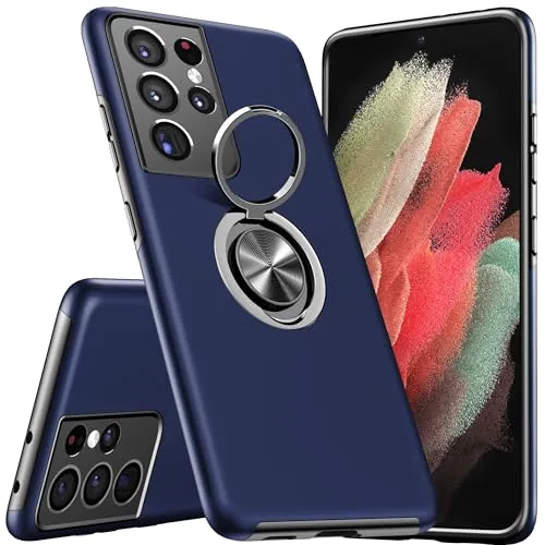 KRAFTCARE Hülle für Samsung Galaxy S21 Ultra, Handyhülle mit Eingebetteter 360° Grad Ring, Magnetische Schutzhülle TPU Stoßfest Cover Case für Samsung S21 Ultra 5G, Blau