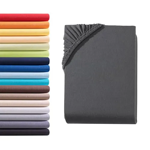 Hometex Premium Textiles Spannbettlaken Spannbetttuch 180-200 x 200 cm, Bettlaken Jersey aus 100% Baumwolle, Matratzen bis 23-25 cm, Oeko-TEX Made IN Green, Anthrazit