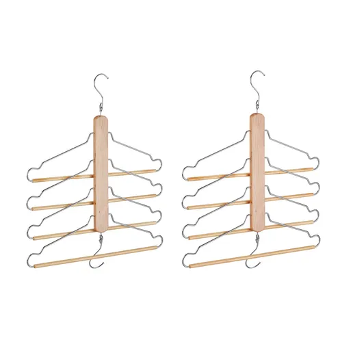 Raumsparbügel Holzkleiderbügel mit 4 Haken in beige von Relaxdays