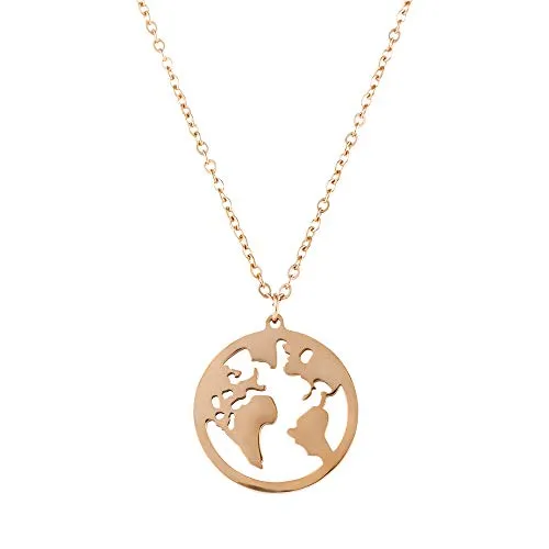 Heideman Halskette Damen Weltkarte aus Edelstahl - Ketten für Damen: Elegante, verstellbare Halskette mit Weltkarten-Anhänger aus hautfreundlichem Edelstahl, ideal als Geschenk für besondere Anlässe.