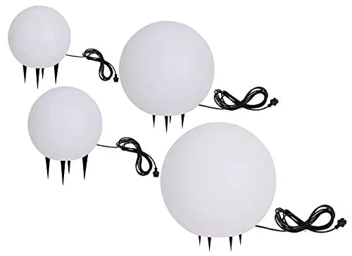 Trango 4er Set Gartenkugel IP65 *SNOW* - Dekorative Kugelleuchte in Weiß matt, ideal für Garten und Terrasse. Spritzwassergeschützt (IP65), geeignet für alle E27 LED-Leuchtmittel. Schaffe eine harmonische Atmosphäre im Innen- und Außenbereich.