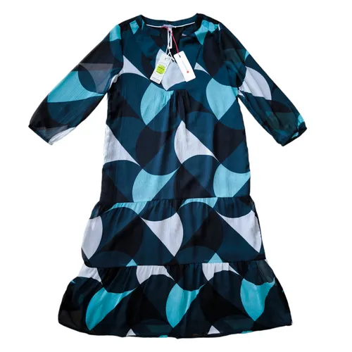 Street One Damen Chiffon Kleid mit Retroprint - Kleider für Damen, elegantes Midi-Kleid aus leichtem Chiffon mit V-Ausschnitt und 3/4 Ärmeln, perfekt für besondere Anlässe oder den Alltag.
