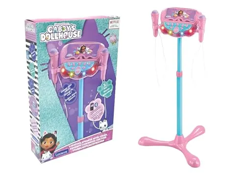 Lexibook, Gabby’s Dollhouse, Leuchtender Bluetooth-Lautsprecher auf Ständer für Kinder, Musikspiel, höhenverstellbar, Lichteffekte, 2 Mikrofone inklusive, S160GDH