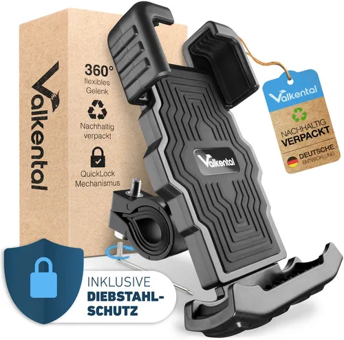 Valkental PhoneFix Handy-Halterung - Halterungen für Fahrrad, E-Bike und Motorrad, 360 Grad flexibles Gelenk für optimale Sicht und einfacher Montage mit Diebstahlschutz.