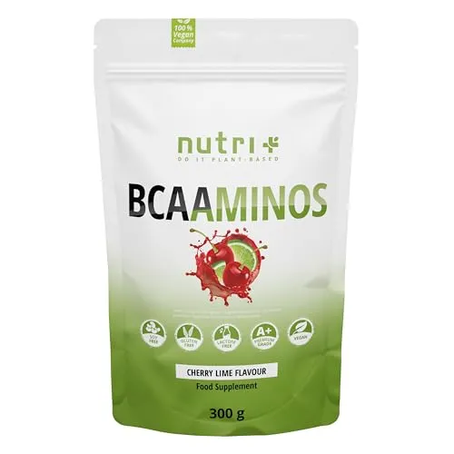 BCAA Cherry Lime - Aminosäuren Complex hochdosiert - BCAAminos Instant Powder Kirsche vegan - Aminosäure Pulver - 2:1:1 L-Leucin L-Isoleucin L-Valin 300g - Aminosäurekomplex
