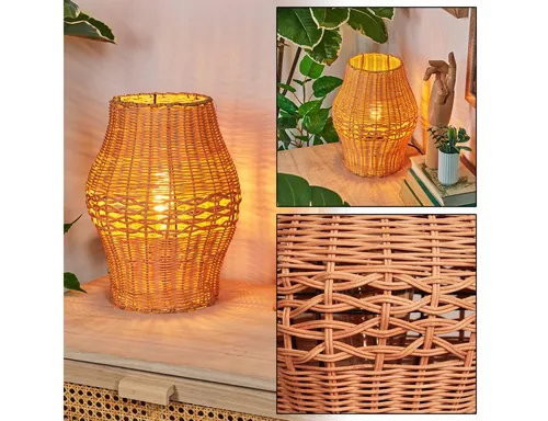 Hofstein Tischleuchte im Boho-Design aus Metall und Rattan - Stilvolle Tischlampe in Schwarz/Natur, 30 cm hoch, mit geschwungenem Lampenschirm aus Rattan. Ideal für ein gemütliches Ambiente, ohne Leuchtmittel.