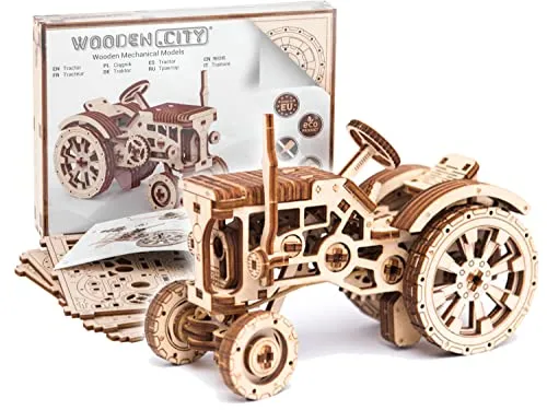 WOODEN.CITY – 3D Puzzle, Holzmodellbausatz zum Bauen – Traktor, Mechanisch, DIY Spielzeug – Laser Cut, Geschenk, Hobby – Spiele für Erwachsene und Jugendliche, Gesellschaftsspiele für Erwachsene