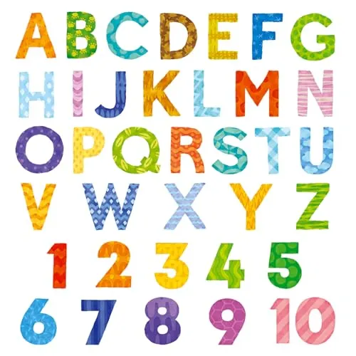 DECOWALL DS9-4003 Buntes Alphabet Zahlen Wandaufkleber ABC 123 Wandtattoo Abnehmbar für Kinderzimmer Schlafzimmer Wohnzimmer Kunstwandbilder Dekor Spielzimmer englische kinder lernen