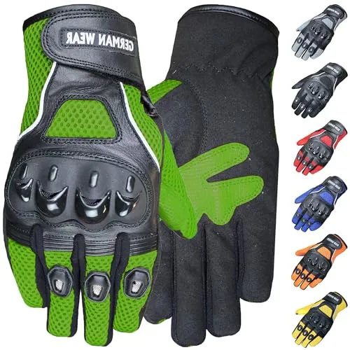 German Wear Motocross Motorradhandschuhe Biker Handschuhe Textilhandschuhe 6X Farben, Größe: 10=XL, Farbe: Grün