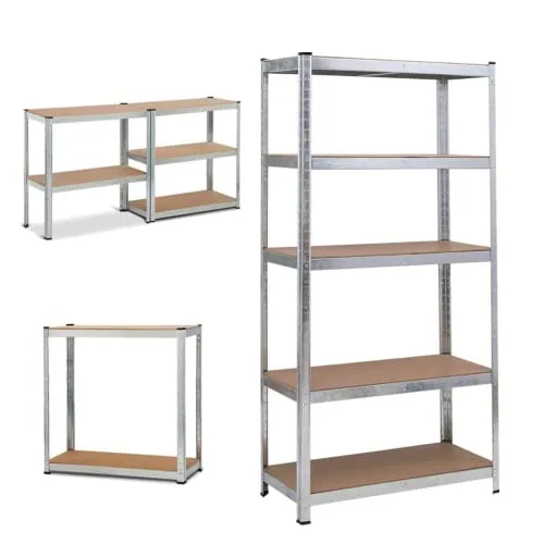 Qimu Schwerlastregal Lagerregal Kellerregal Metall Werkstattregal Regal Steckregal,Lagerregal mit 5 Regalböden,bis 875 kg belastbar,170 x 75 x 30 cm,Verzinkt
