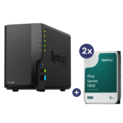 Synology DiskStation DS225+ NAS-Server mit 2x 6TB HDD - NAS-Server mit 2 Einschüben und 3 Jahre Garantie, ideal für Datensicherung und Medienstreaming.
