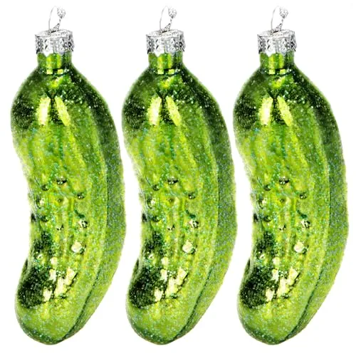 COM-FOUR® 3X Glas Christbaumschmuck 10 cm - Große Weihnachtsgurke aus echtem Glas - Weihnachtsbaum Anhänger in grün für die Weihnachtsdekoration - Christbaumgurke (Gurke glänzend - 3 Stück)