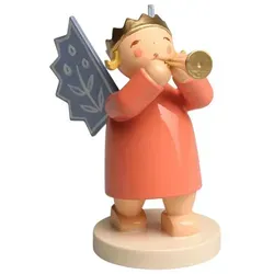 Kronenengel mit Flöte - Nussknacker, handgefertigter Wendt & Kühn Kronenengel mit goldener Flöte, ideal als Geschenk und für Musikliebhaber, Höhe 6 cm, verkörpert göttliche Anmut und Tradition.