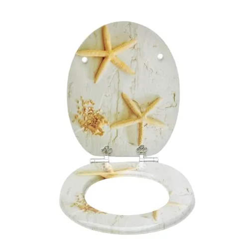 SINOBATH WC-Sitz Toilettensitz mit Absenkautomatik, MDF Holzkern, Softclose Scharnier (Seestern)