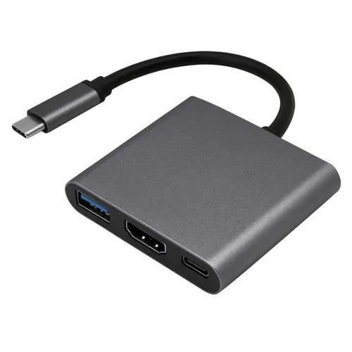 OcioDual USB-3.1-Typ-C-Stecker Auf USB-Typ-A-Adapter Und HDTV-Ausgang, Weiblich, Audio-Video-Datenübertragung, Grau-schwarzes Konverterkabel, USB-Typ-C-3.1-Multiport-Adapter-Konverter