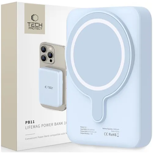 Tech-Protect LifeMag PB11 Powerbank 10000mAh - Powerbank mit MagSafe, 15W USB-C Port in blau, ideal für schnelles Laden unterwegs und kompatibel mit MagSafe Geräten.