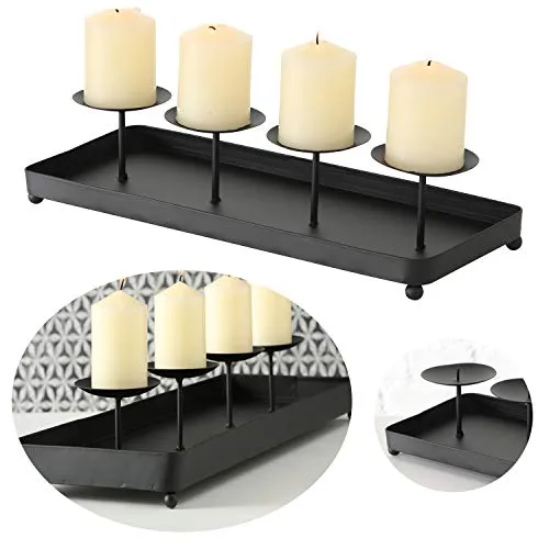 LS-LebenStil Kerzenschale Eisen 40cm Schwarz - Eleganter Kerzenständer aus Eisen für 4 Stumpenkerzen, ideal als Adventskranz oder ganzjährige Tisch-Deko. Zeitloses Design für jeden Anlass und jedes Interieur.