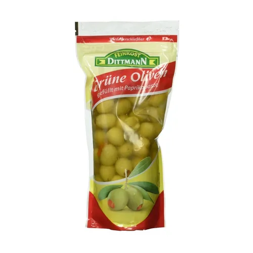 Dittmann Oliven gefüllt mit Paprikapaste ATG 250g Packung 485g