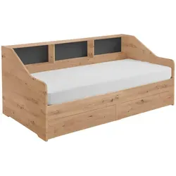 Boxxx Ausziehbett Dunkelgrau - Eiche Artisan - Vielseitiges Ausziehbett für Kinder- & Jugendzimmer, 90-180x200 cm, mit 3 Fächern und in verschiedenen Holzdekoren erhältlich.