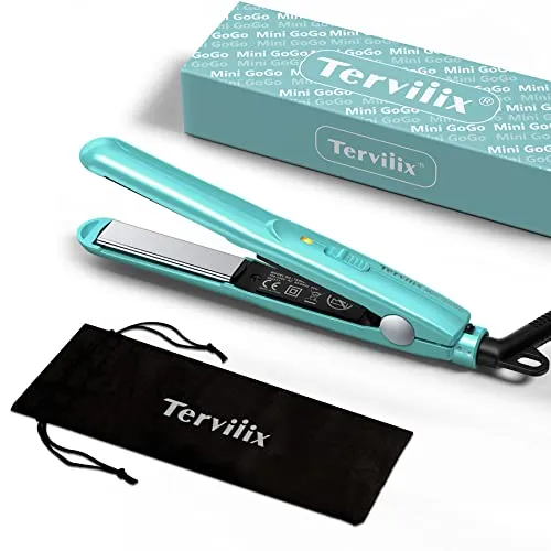Terviiix Mini-Haarglätter – Tragbares Keramik-Mini-Glätteisen für kurzes Haar und Locken, blau