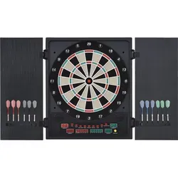 HOMCOM Elektronische Dart-set mit 12 Darts - Dartscheibe für bis zu 8 Spieler, 27 Spiele und 202 Trefferoptionen. Robuste Konstruktion mit LED-Anzeige für spannende Spieleabende mit Familie und Freunden.