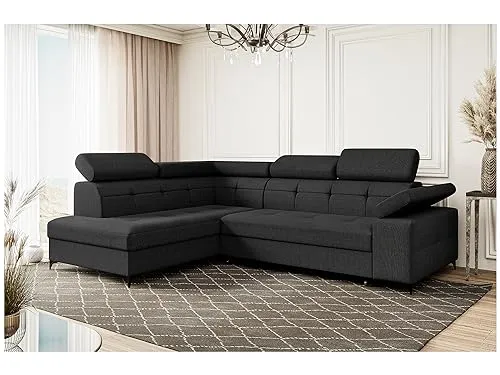 MEBLINI Schlafcouch mit Bettkasten - Ecksofa mit Schlaffunktion - Sofa mit Relaxfunktion - Couch L-Form - Eckcouch - Wohnlandschaft - Bergamo - 274x203x83cm Links - Dunkelgrau Samt Modesto