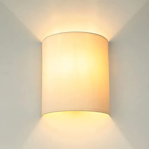 Wandleuchte Weiß Creme mit Stoff Lampenschirm in beige von Licht-Erlebnisse