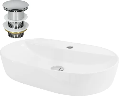 LuxeBath Keramik Waschbecken mit Ablaufgarnitur - Waschbecken aus hochwertiger, robuster Keramik in elegantem, modernem Design. Ideal für Badezimmer und Gäste-WC, mit einfacher Installation und praktischer Push-Open-Technologie.