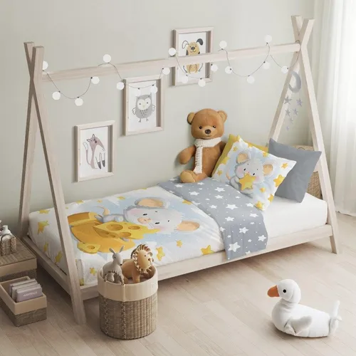 Kinderbettwäsche Maus Käse bedruckt Garnitur