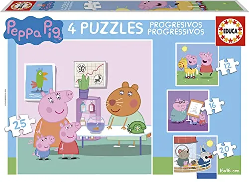 Educa - Peppa Pig Puzzle 4in1 | Puzzleset mit 12/16/20/25 Teilen, Puzzle für Kinder ab 3 Jahren (16817)
