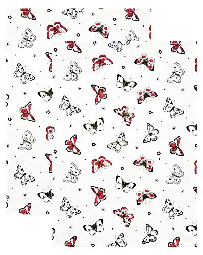 Lashuma Geschirrtücher Baumwolle 48x46 cm, Schmetterling 2X Frottee Küchentücher Rot - Beige