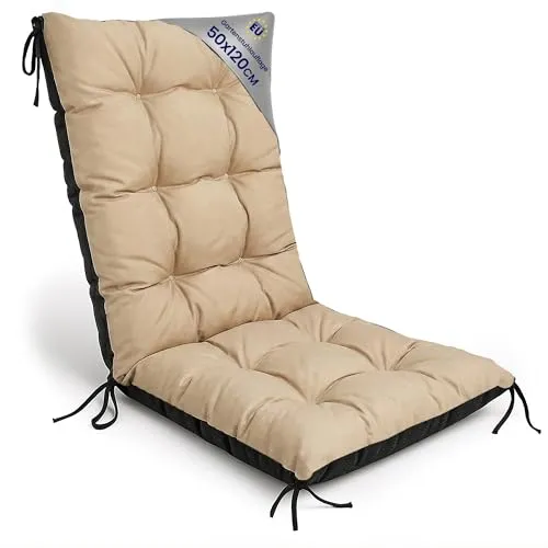 Amazinggirl Gartenstuhl Hochlehner Auflagen 50x120 cm - Beige Sitzpolster für Gartenmöbel - Bequeme Sitzauflagen für Hochlehner mit 10 cm Komfortkern, der Rücken und Schultern optimal stützt. Robuster Polyesterbezug und atmungsaktives Design sorgen für hohen Sitzkomfort an warmen Tagen.