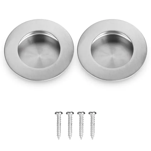 Lyaor Muschelgriff 2 Stück Gebürstet 304 Edelstahl Schiebetürgriff 65/40mm Verdeckt Rund Griff Schiebetür Ziehgriff Muldengriff Möbelgriff mit Schraube für Kleiderschrank Schrank Zimmertüren - Silber