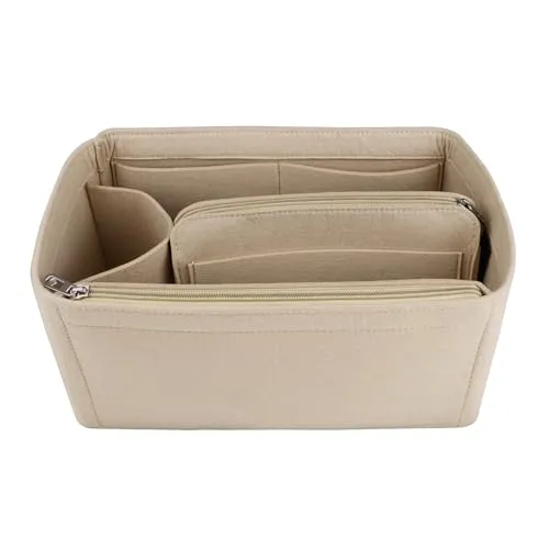 NOTAG Taschen-Organizer, Filz-Handtaschen-Organizer-Einsatz mit Reißverschluss, mehrere Taschen, Tote Organizer Tasche (Beige, Medium)